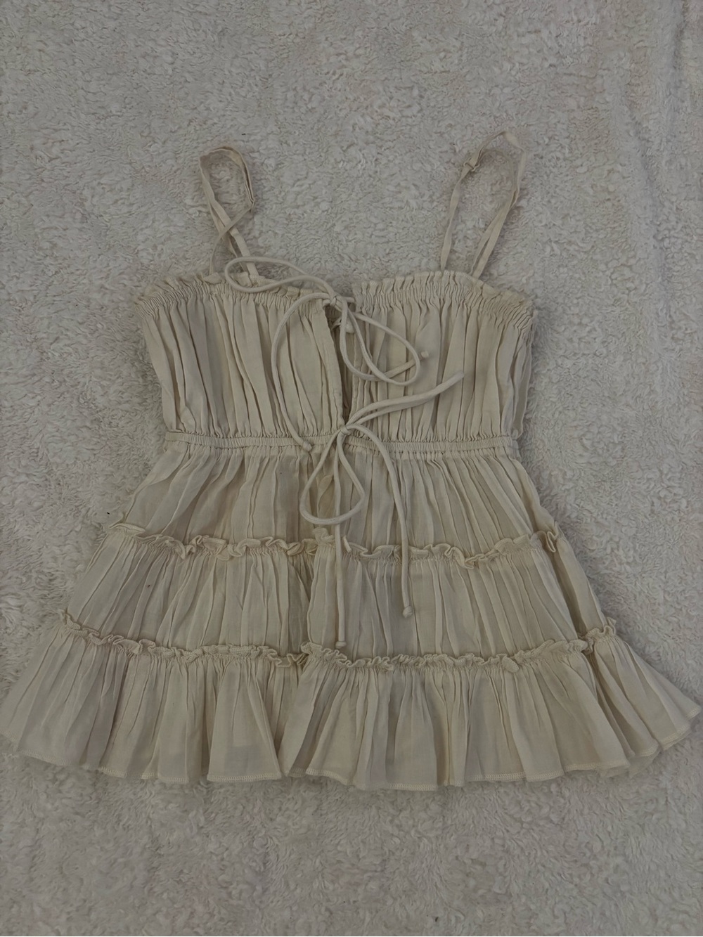 aerie Cream Smocked Ruffle Strap Top